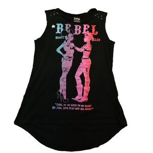 RAT BABY rebel graphic studded tank top punk y2k edgy tattoo girls sz M Rebel